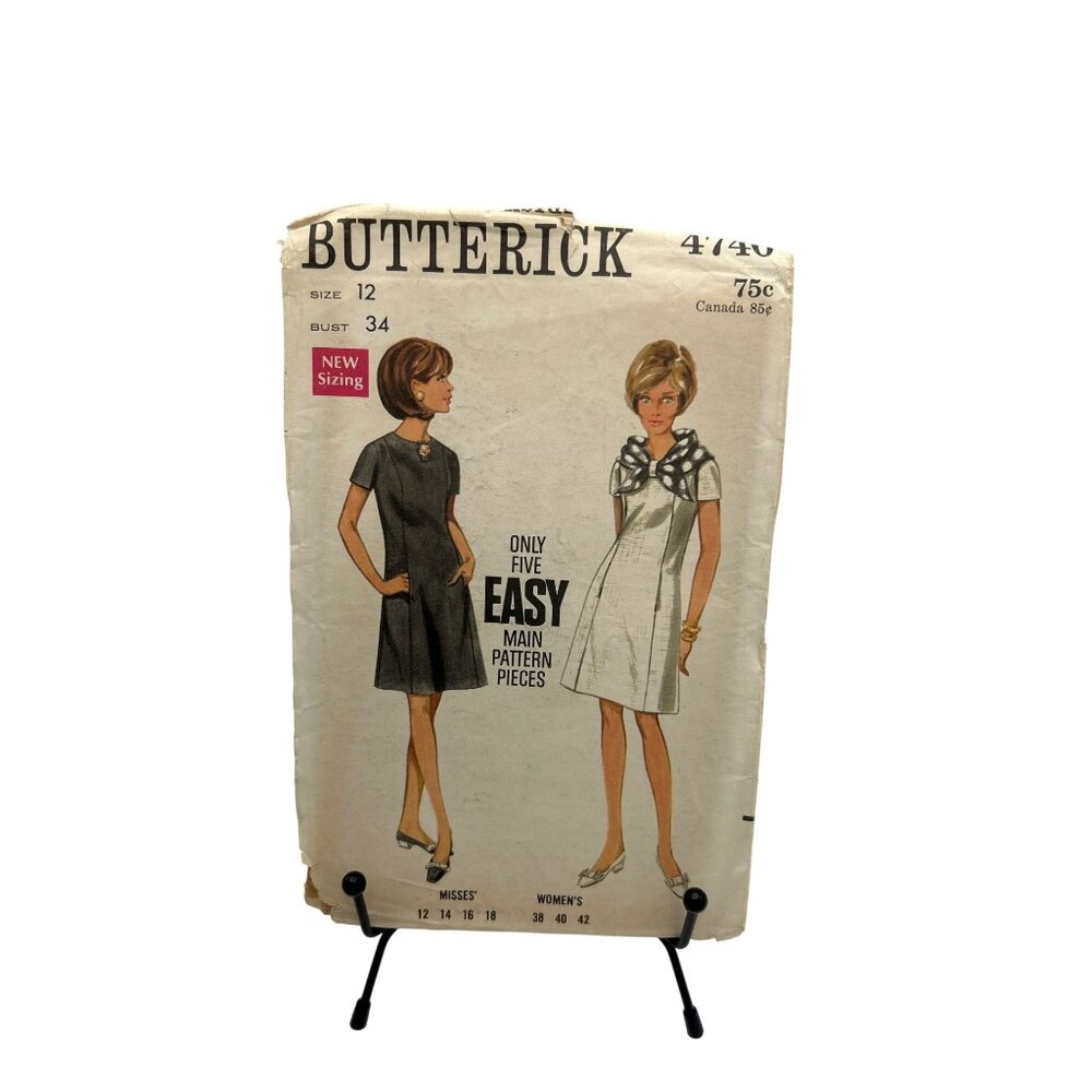 Butterick Sewing Pattern Easy 1960s Misses Mini Bow Dress Size 12 Vintage